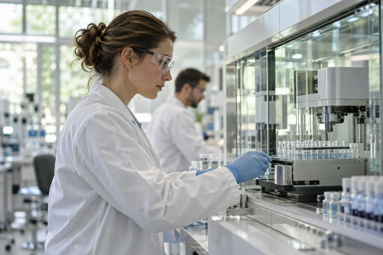 A scientist working in a contemporary pharmaceutical laboratory