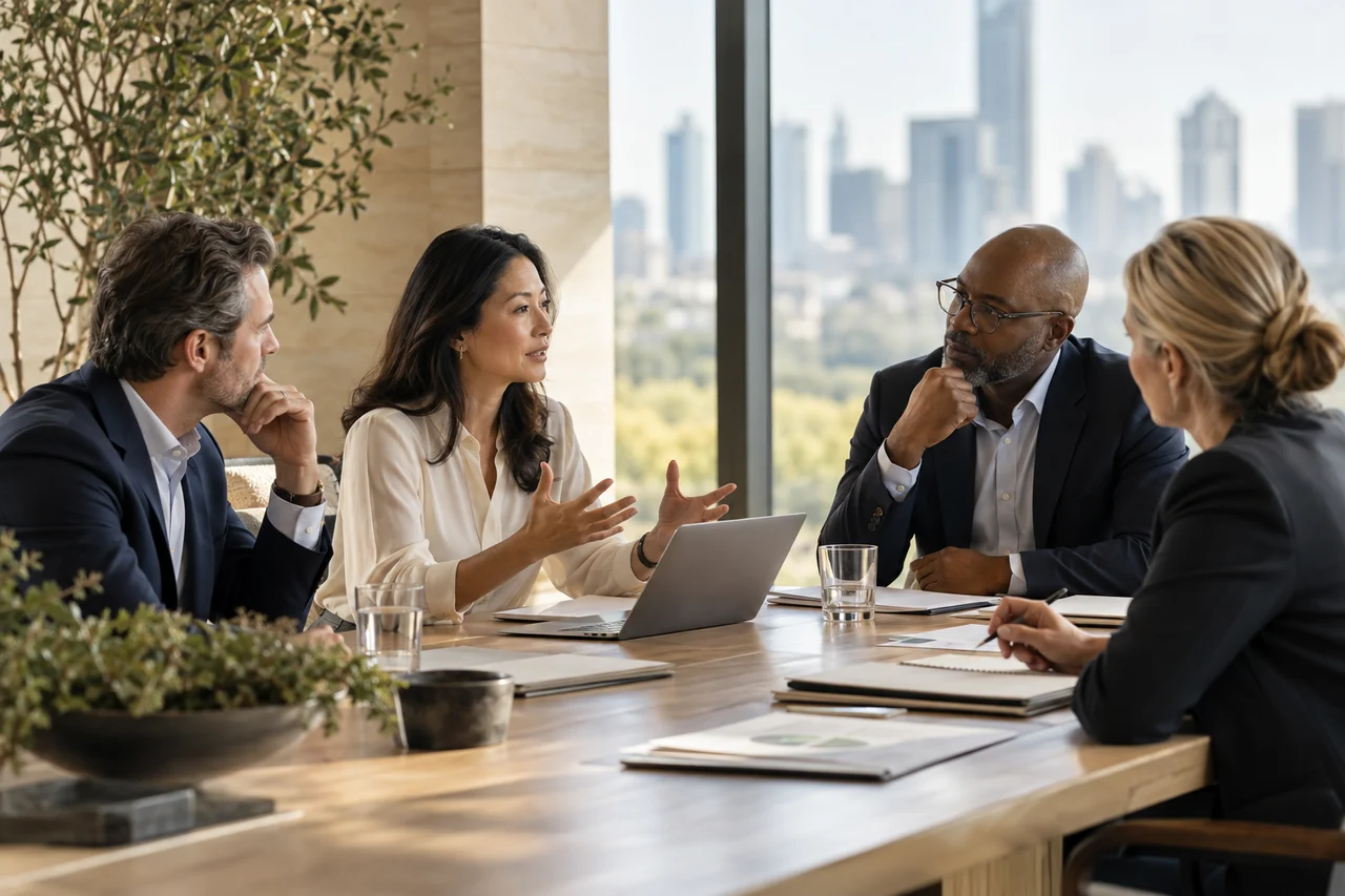 Professionals working together around a shared business challenge